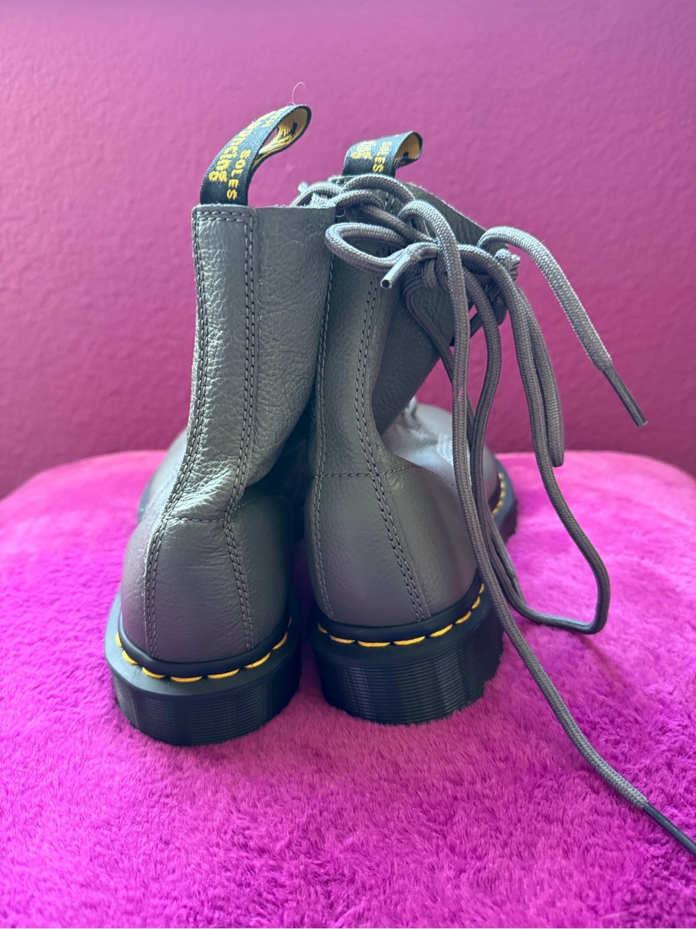 Dr. Martens Gray Leather Lace-Up Combat Boots NWOT - Picture 2 of 5